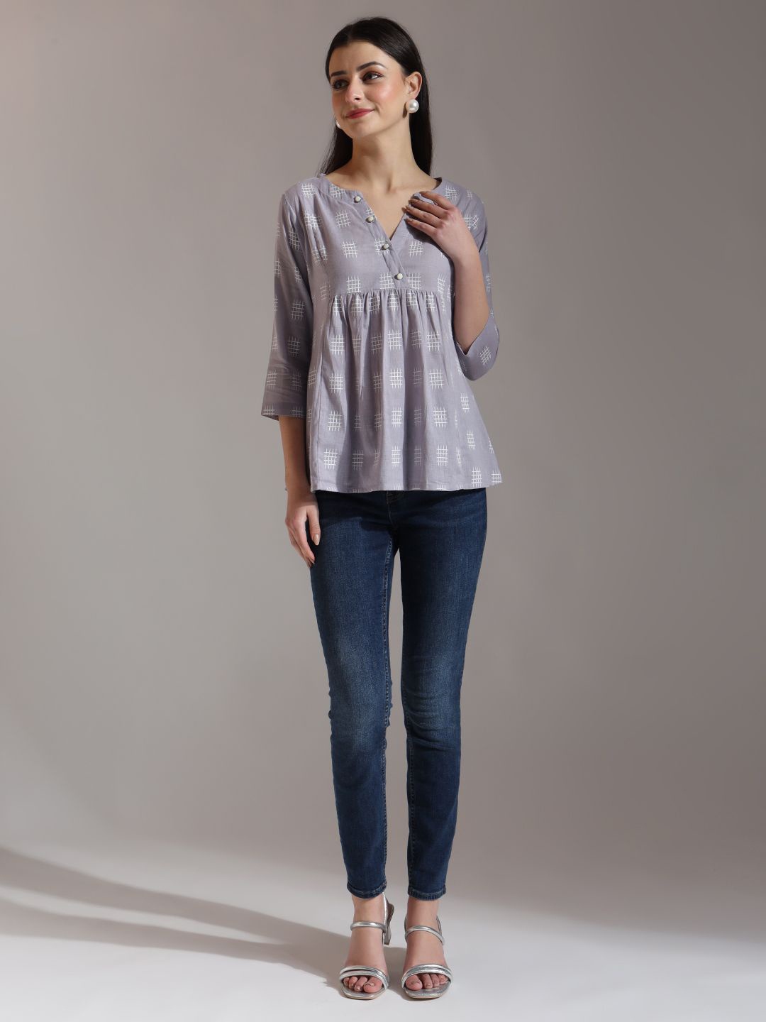 

Yufta Geometric Print Cotton Top, Purple