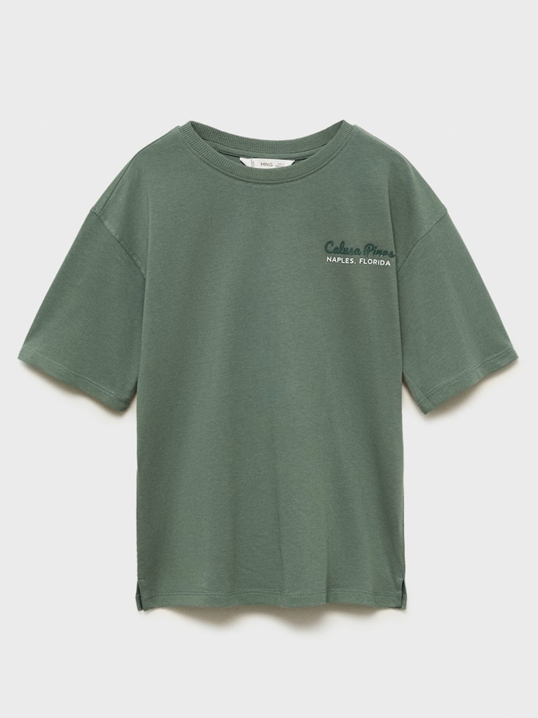 

Mango Kids Boys Photographic Printed Drop-Shoulder Sleeves Cotton T-shirt, Green