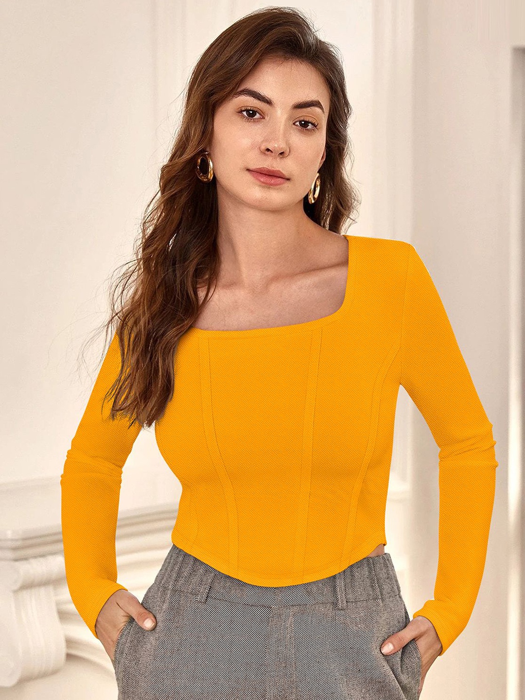 

CORSICA Women Long Sleeve Fitted Crop Top, Orange