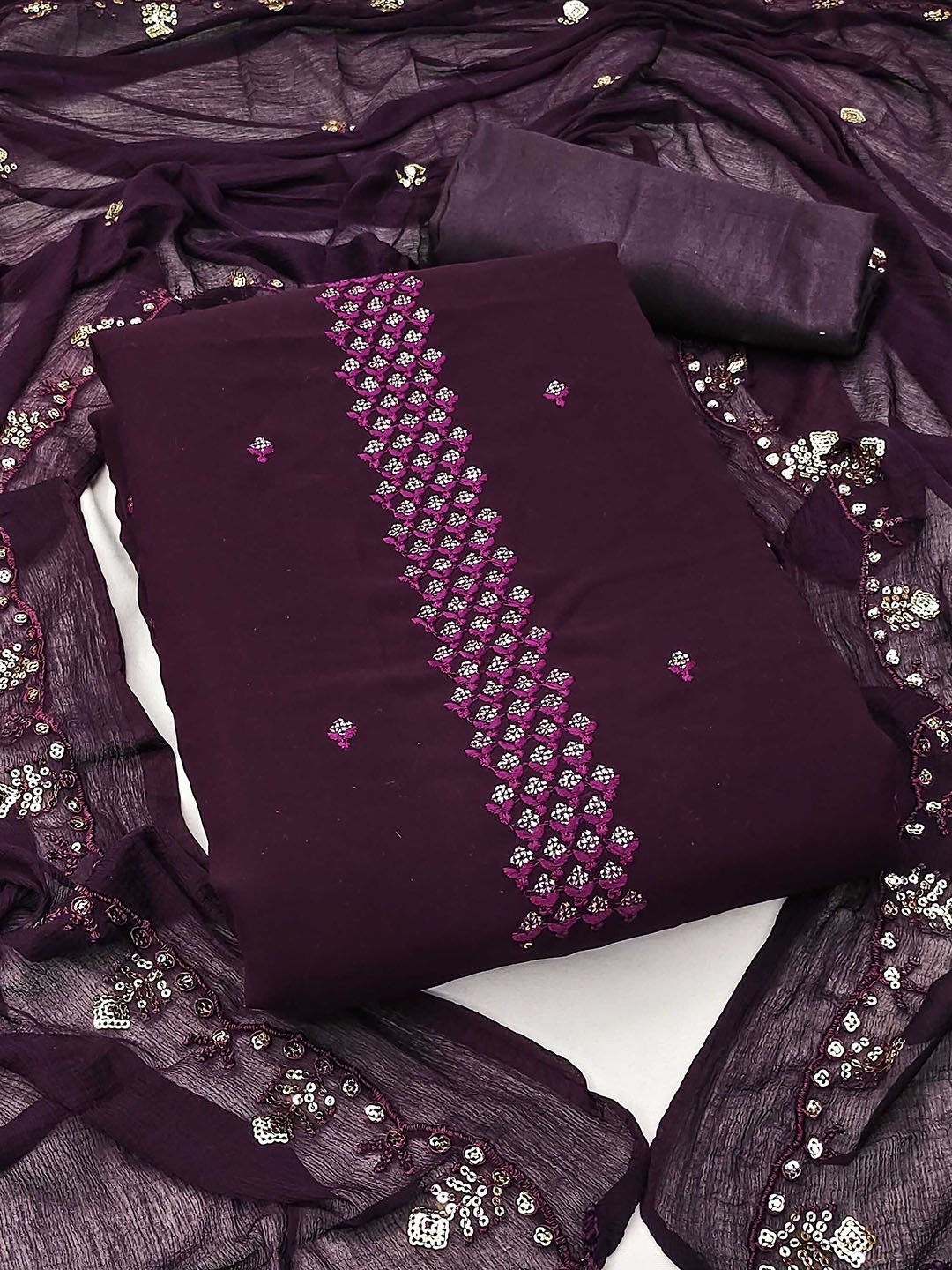

SAINOOR Embroidered Silk Georgette Unstitched Dress Material, Purple