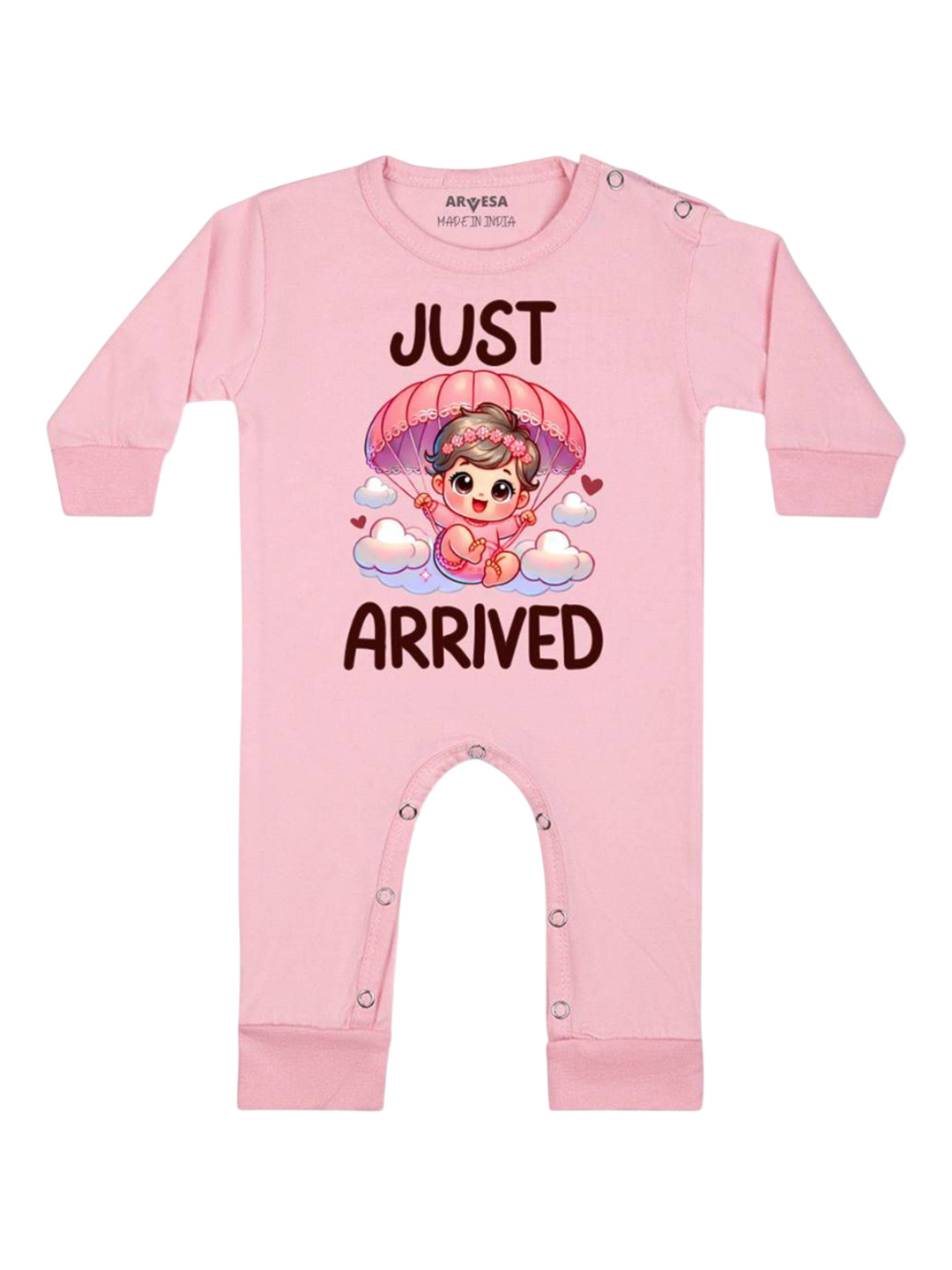 

Arvesa One Month Baby Boy Printed Baby Romper, Pink