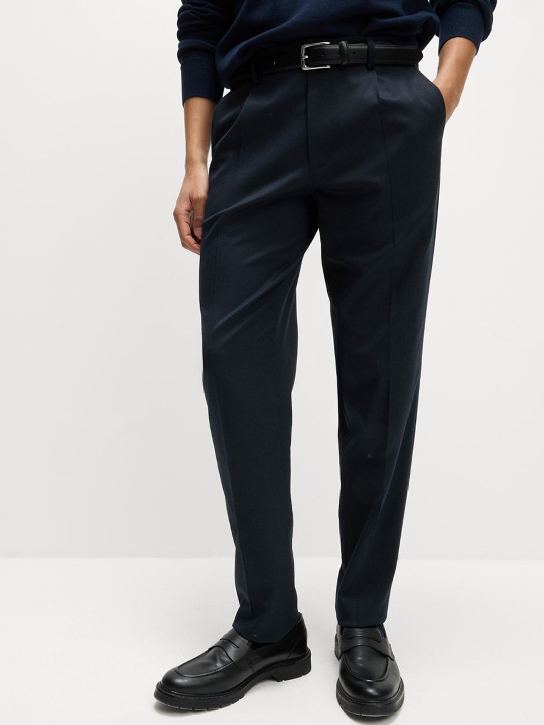 

Marks & Spencer Men Regular Fit High-Rise Trousers, Navy blue