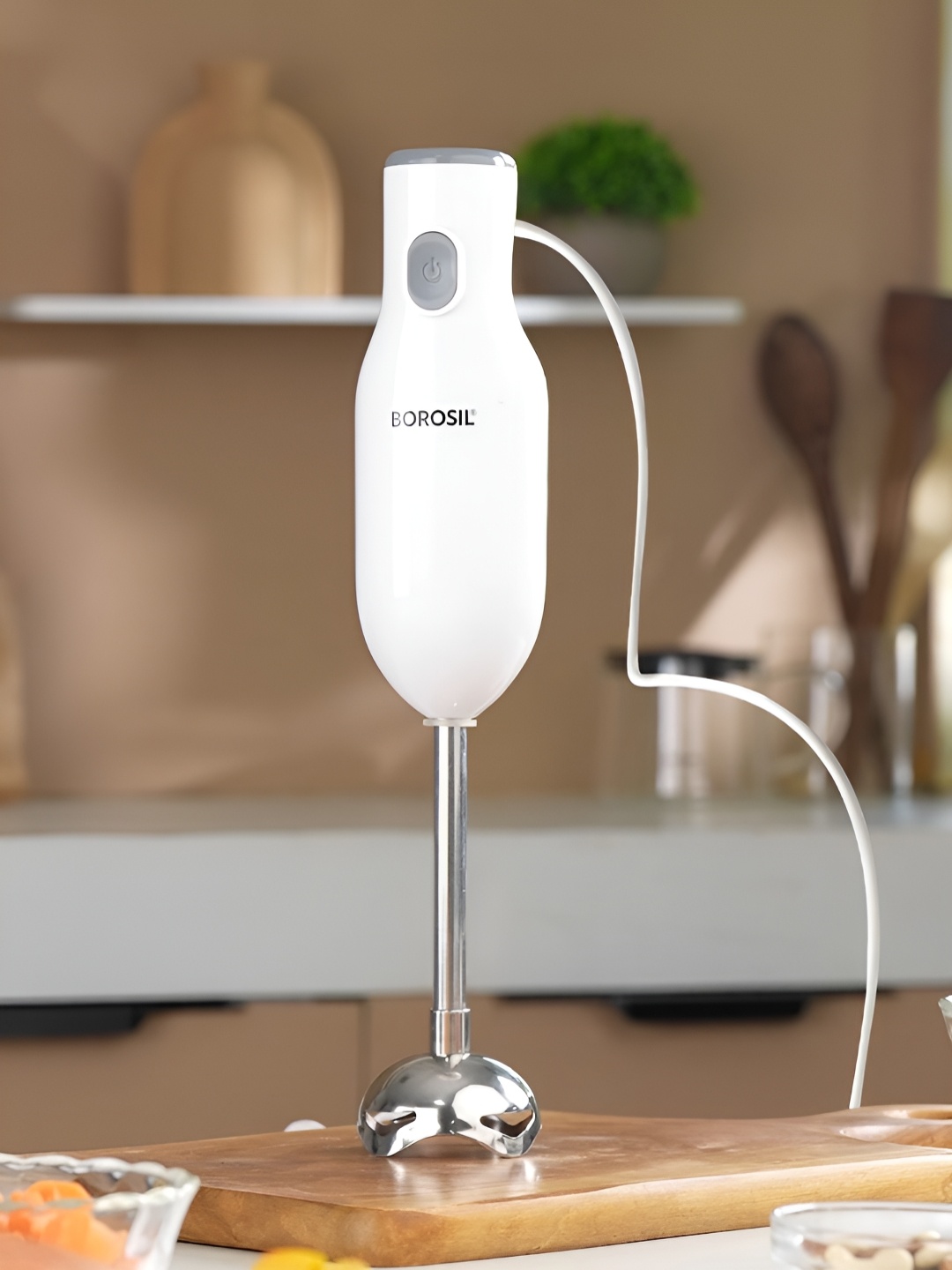 

BOROSIL Smart Blend White & Silver 250 W Detachable Shaft Hand Blender