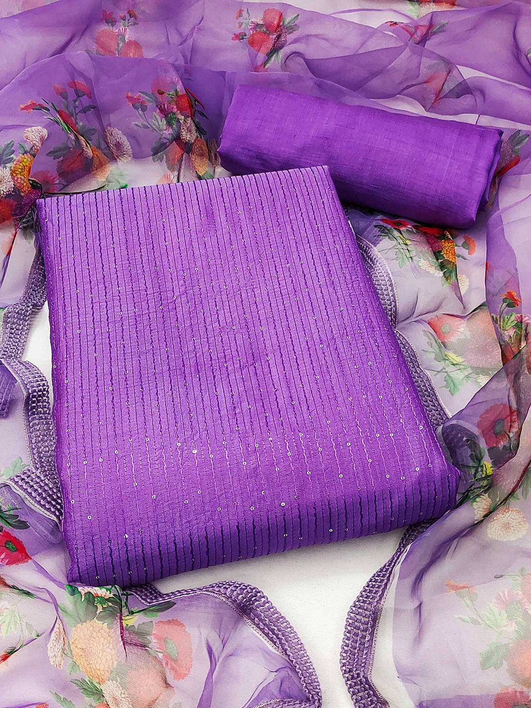 

SAINOOR Embroidered Pure Cotton Unstitched Dress Material, Purple