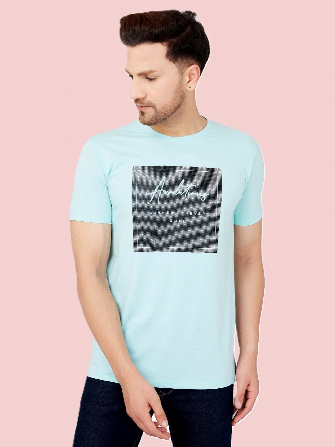 

Ben Martin Men Printed Slim Fit T-shirt, Turquoise blue