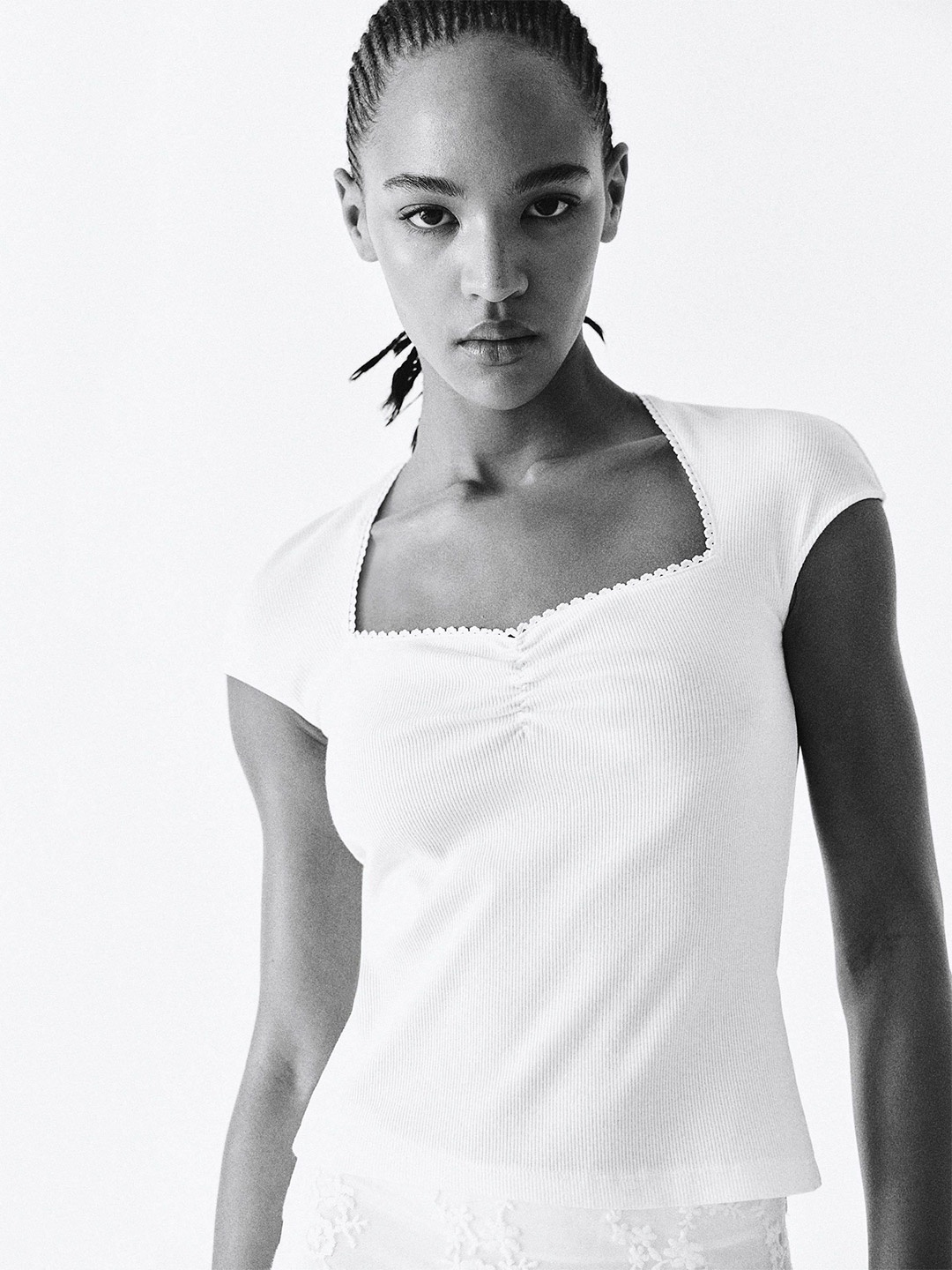 

H&M Ribbed Sweetheart-Neck Top, White