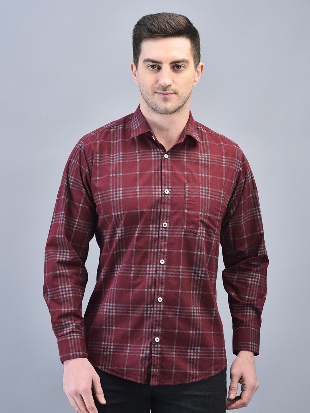 

CODE OF HONOUR Men Comfort Opaque Checked Casual Shirt, Maroon