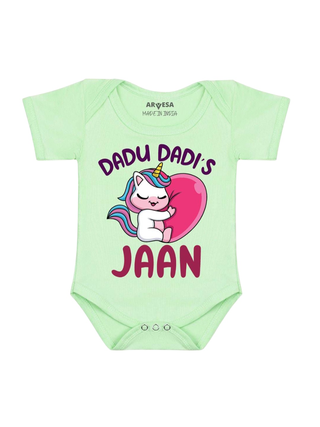 

Arvesa Infants Kids Dada Dadi Jaan Printed Cotton Romper, Green