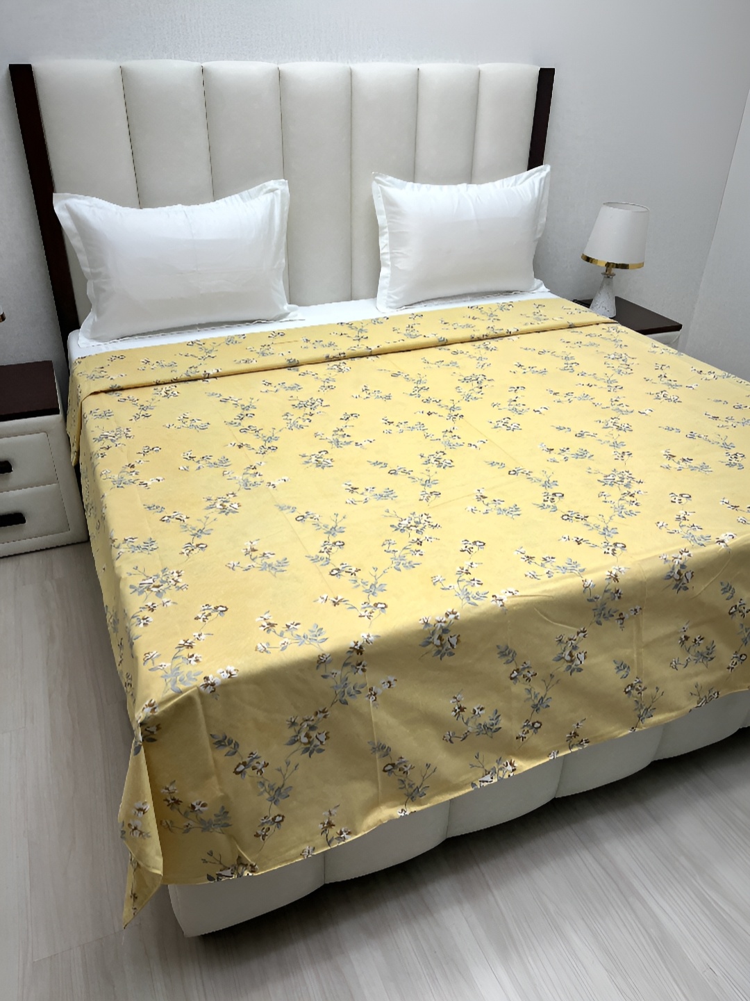 

Pure Decor Yellow & Grey Floral Printed Pure Cotton 240 TC King Size Duvet Cover