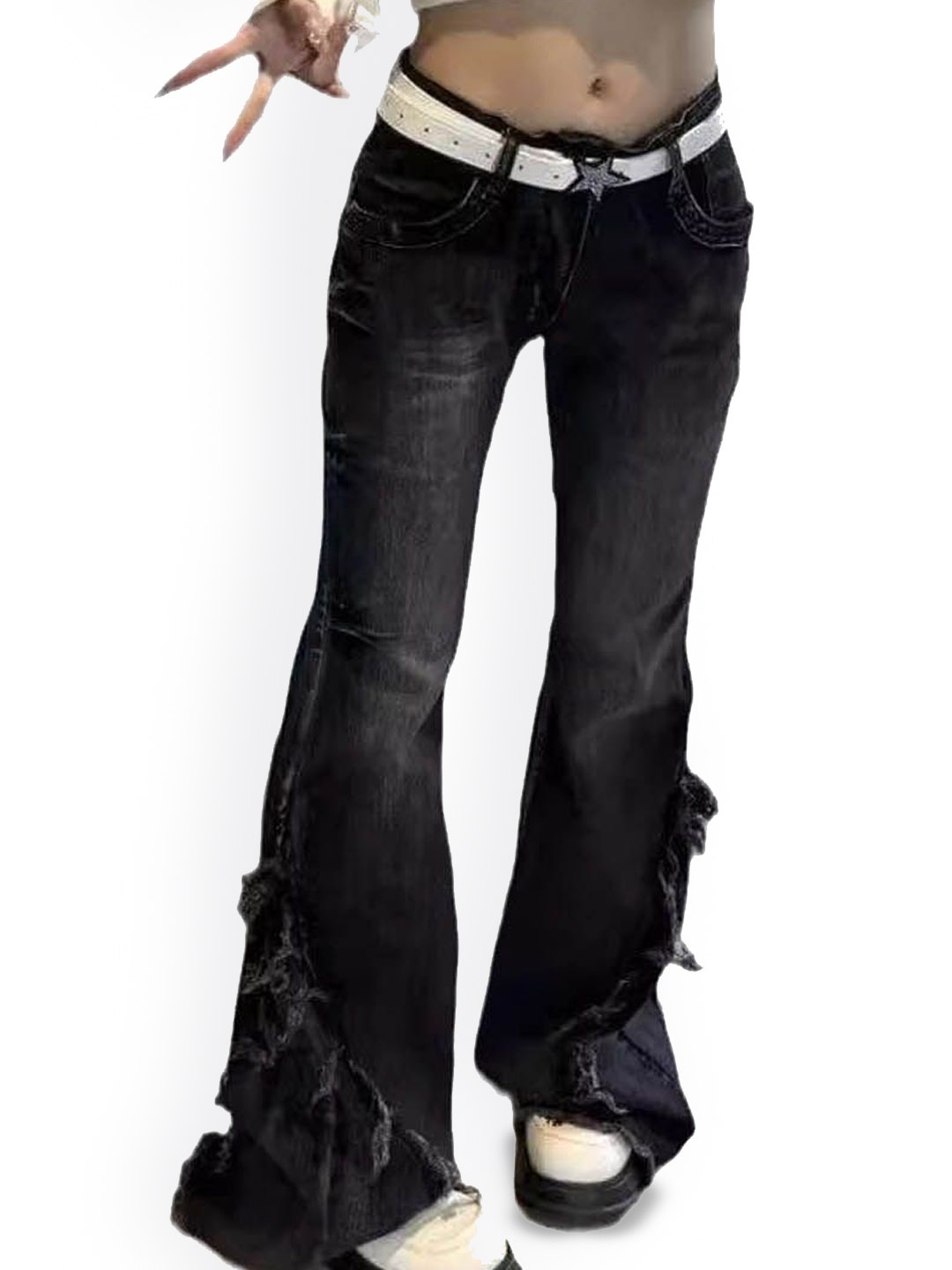 

StyleCast Women Low Distress Heavy Fade Jeans, Black