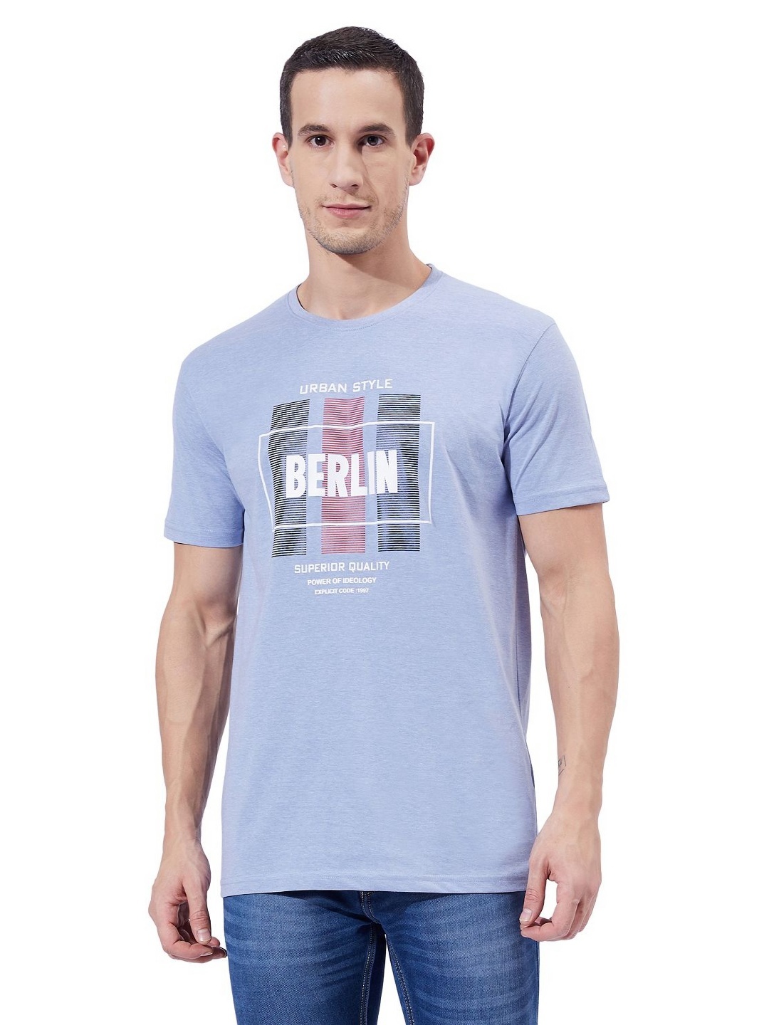 

Ben Martin Men Printed Applique Slim Fit T-shirt, Blue
