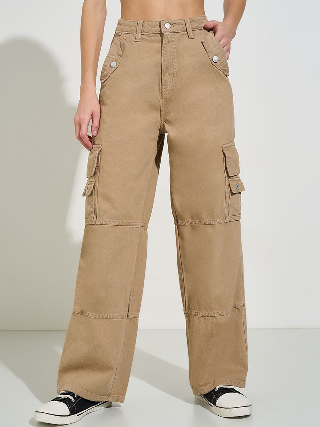 

People Women Flared Jeans, Khaki