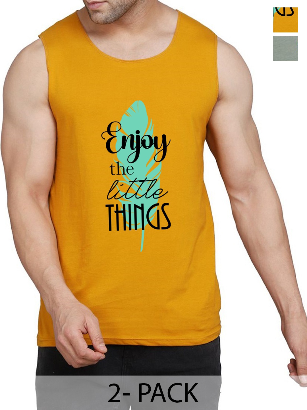 

WOOSTRO Pack Of 2 Printed Cotton Innerwear Vests RS26 (ENJOY MUSTARD)(MORE LGTGREEN)