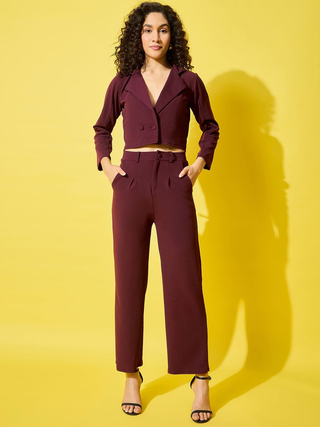 

BUY NEW TREND Notch Lapel Short Blazer With Trousers, Burgundy
