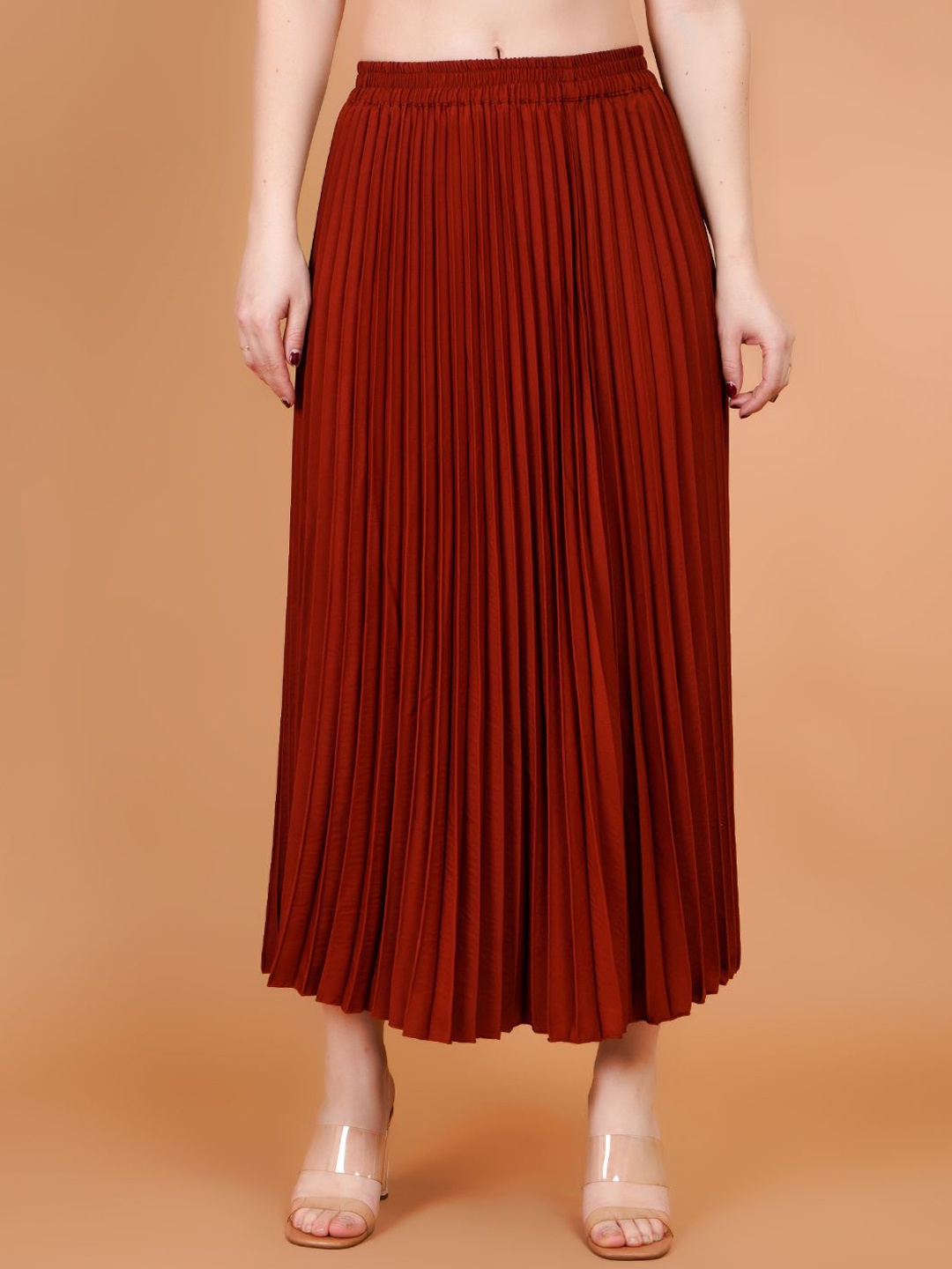 

Zionity Accordion Pleated A-Line Maxi Skirt, Maroon