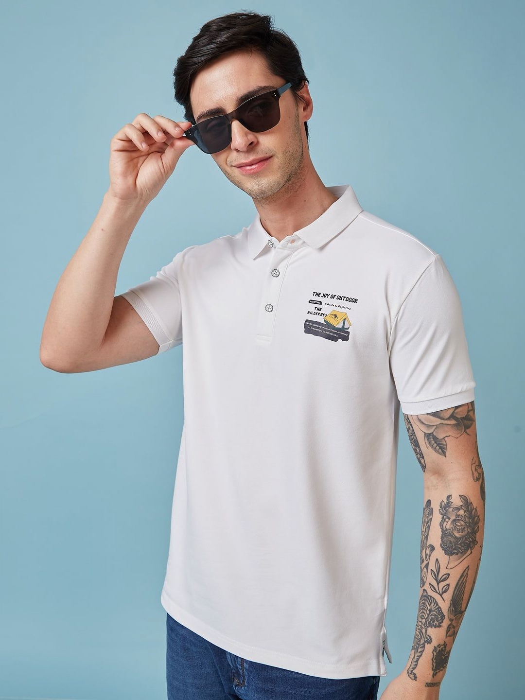 

Status Quo Men Typography Printed Polo Collar Regular Fit T-shirt, White