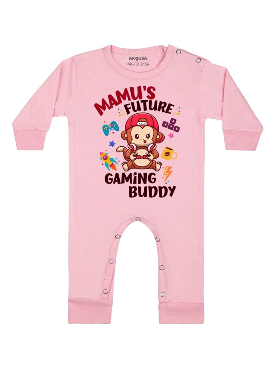 

Arvesa Kids Mamu Future Gaming Buddy Printed Baby Romper, Pink