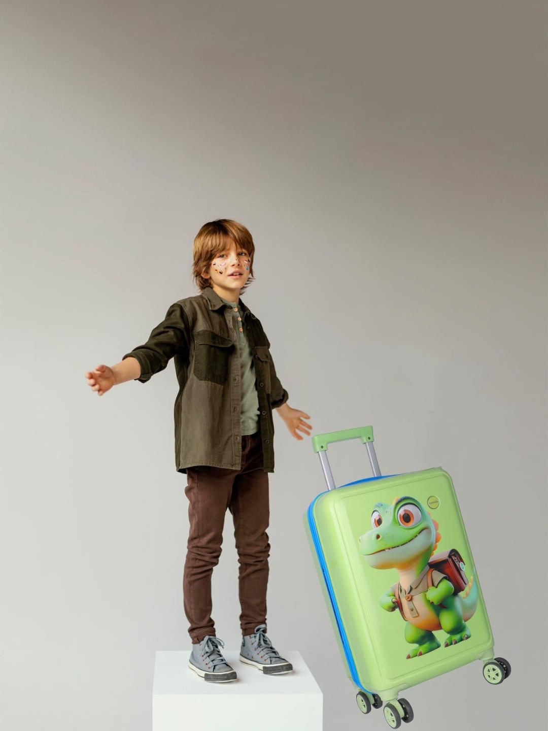 

Polo Class Kids Set Of 2 Printed Hard-Sided Cabin Trolley Bag, Green
