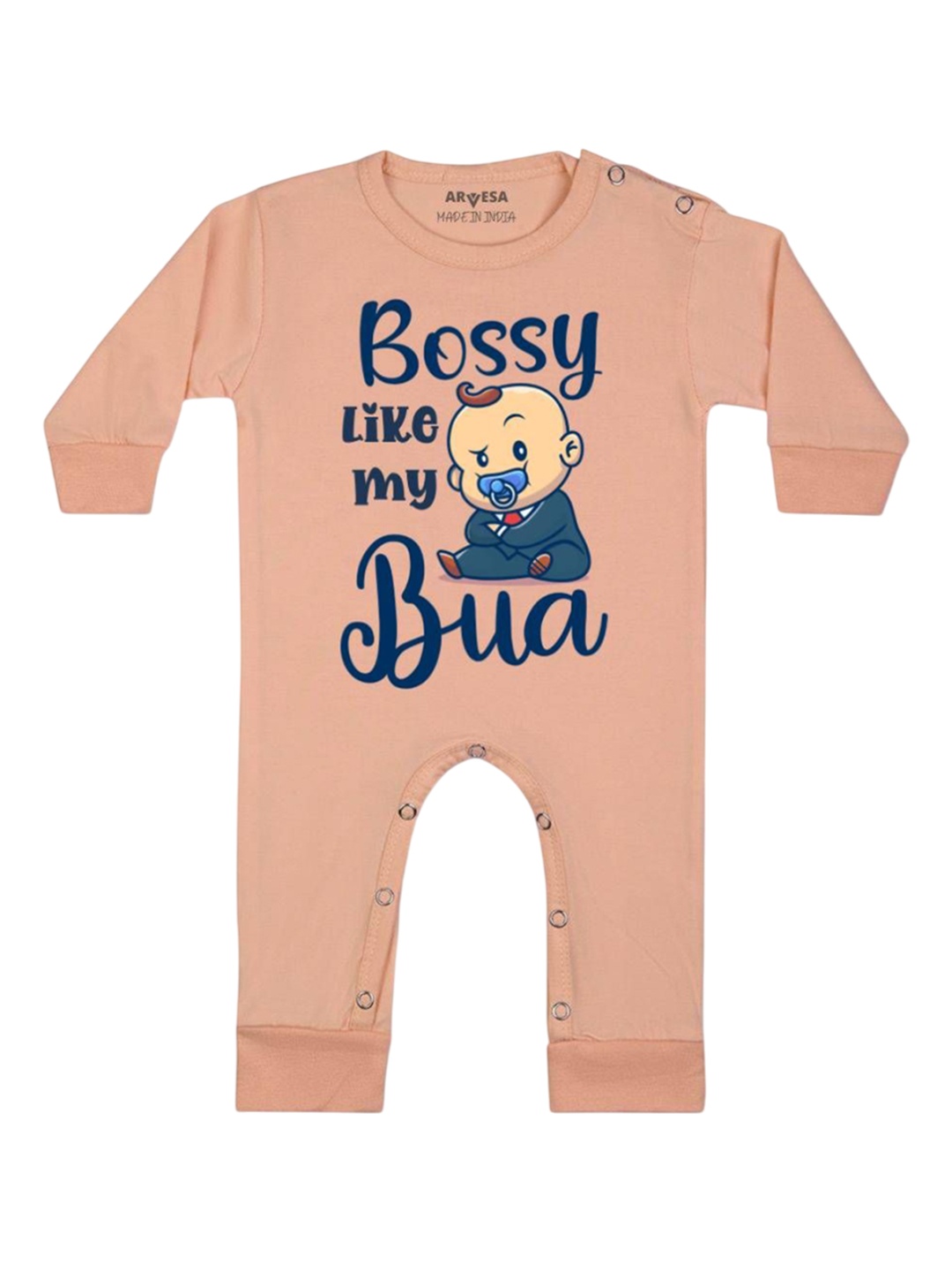 

Arvesa Kids Bossy Like My Bua Printed Baby Romper, Peach