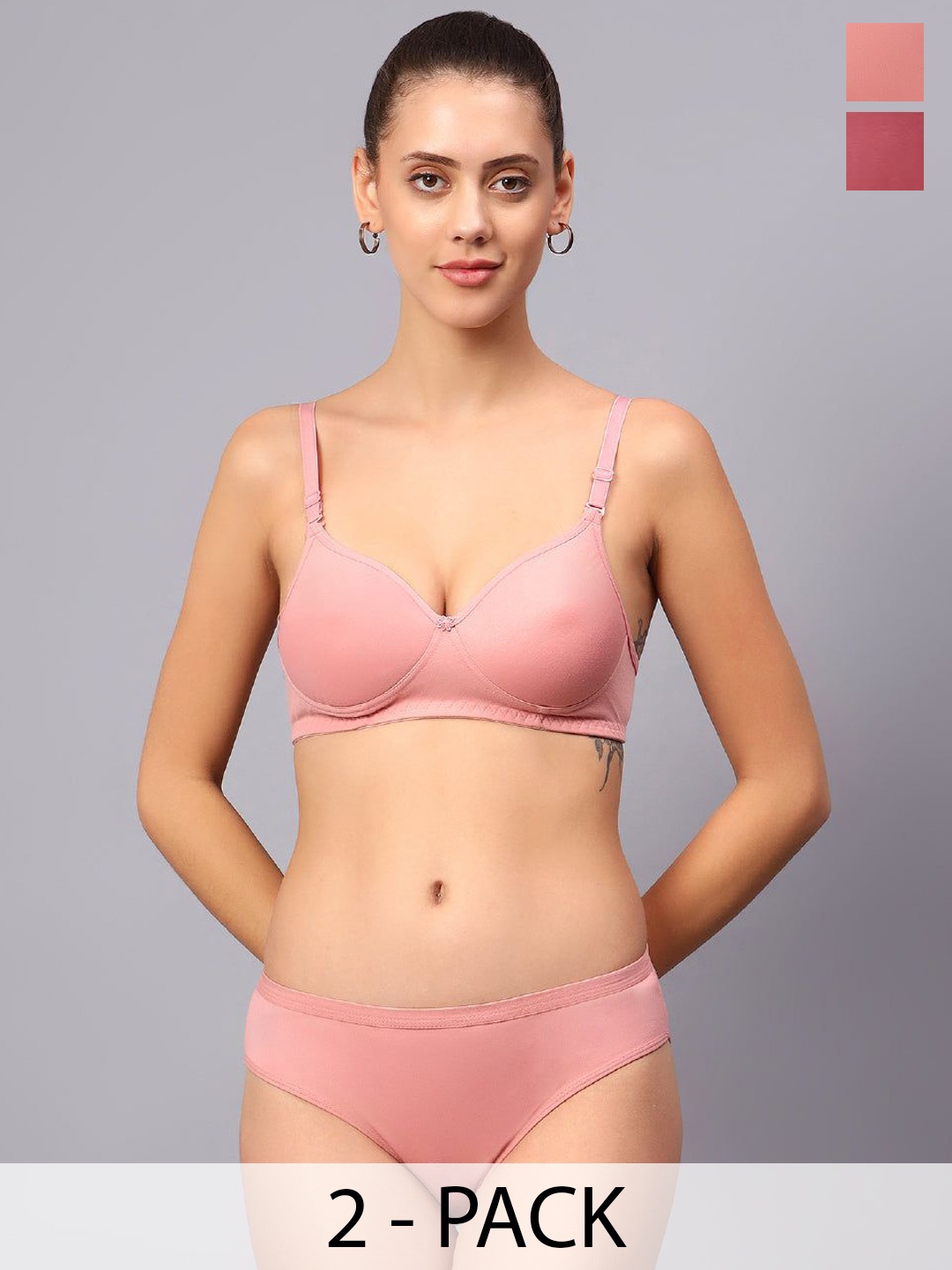 

Designer Bugs Pack Of 2 Cotton Non Padded Non Wired Lingerie Set NPLS-RG-VP-30B, Rose gold