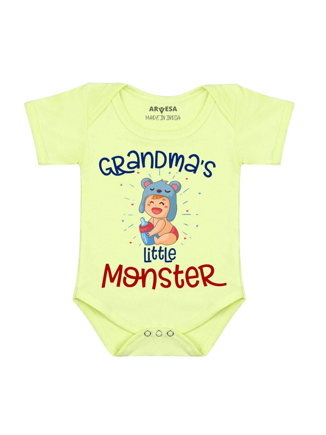 

Arvesa Kids Grandma Little Monster Printed Romper, Yellow
