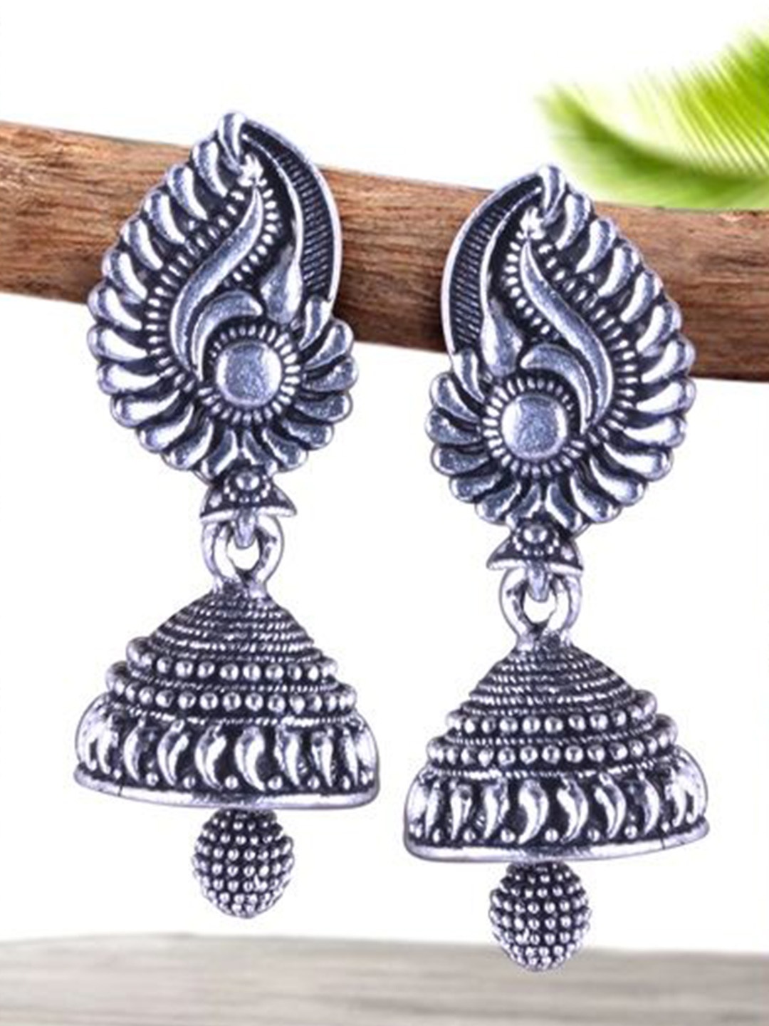 

DIVASTRI Set of 5 Silver-Plated Oxidized Dome Shaped Jhumkas