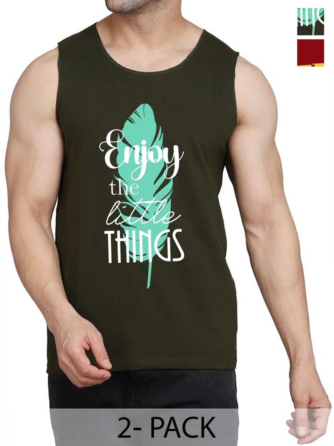 

WOOSTRO Pack Of 2 Printed Cotton Innerwear Vests RS26 (ENJOY OLIVE)(MORE MAROON)