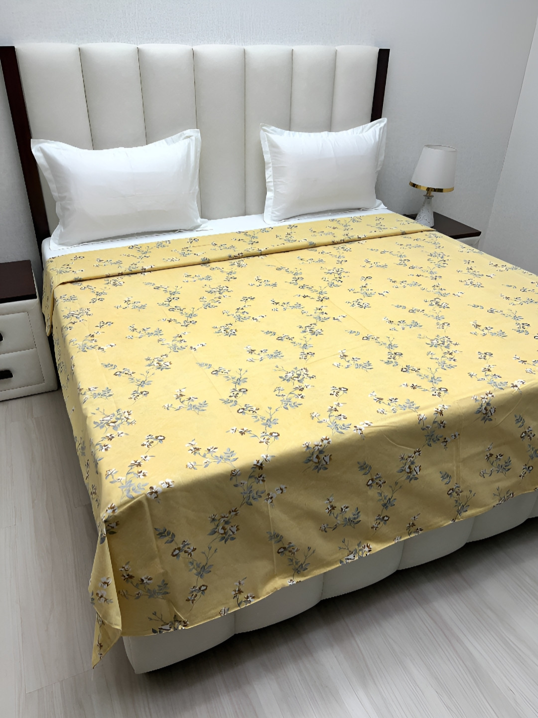 

Pure Decor Yellow & Grey Floral Printed Pure Cotton 260 TC King Size Duvet Cover