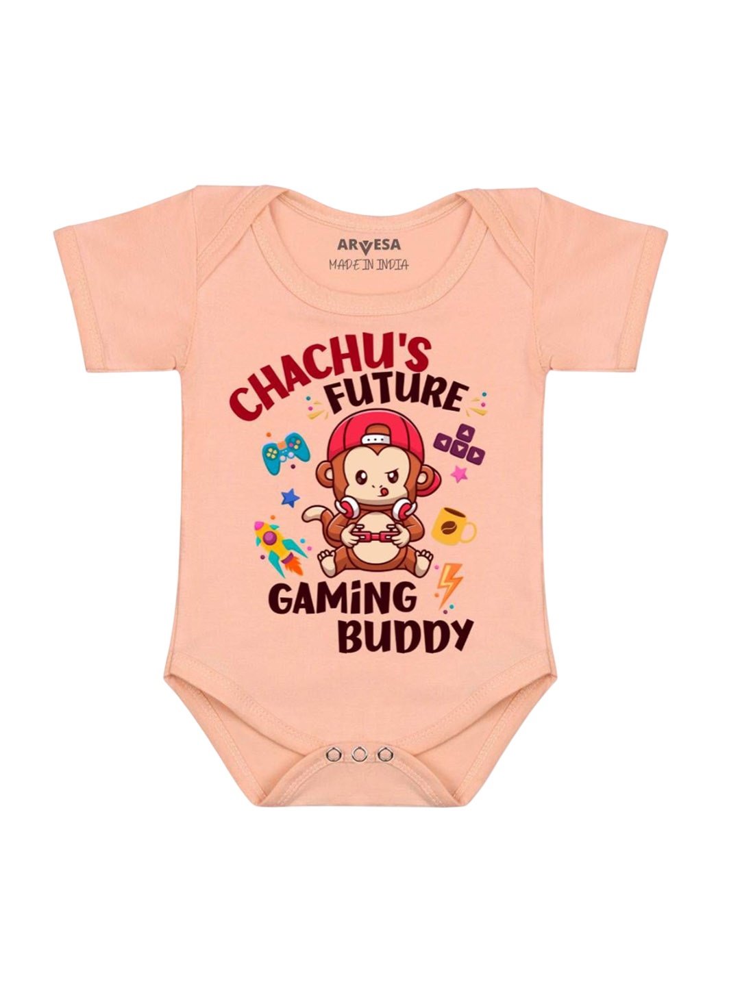 

Arvesa Kids Chachu Future Gaming Buddy Printed Romper, Peach