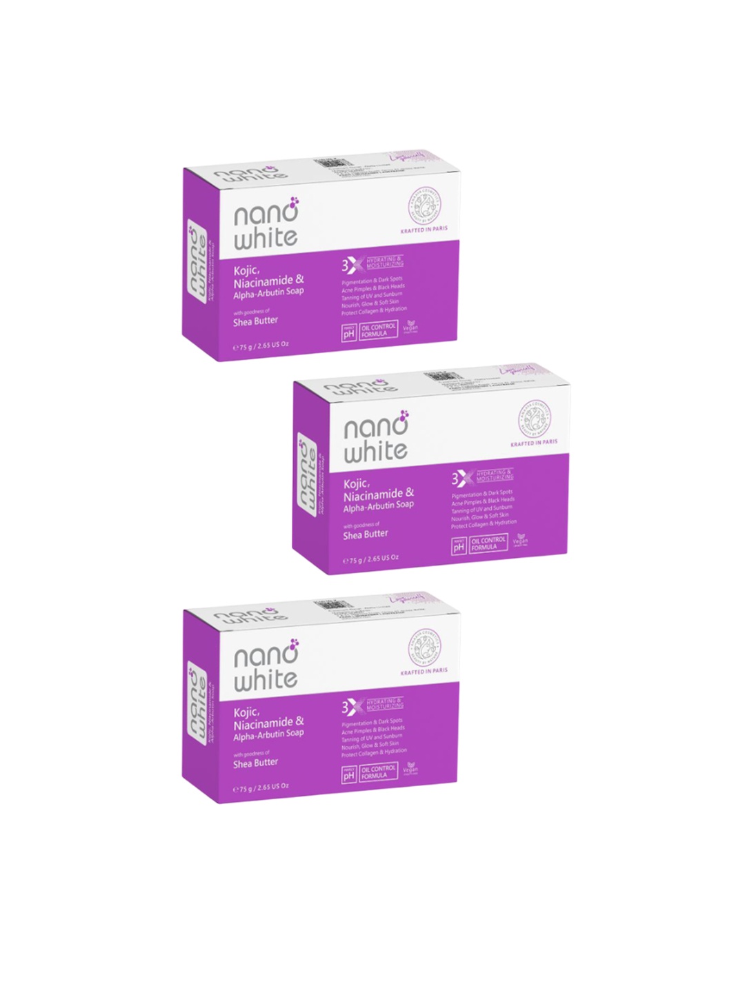 

nano white Set Of 3 Kojic, Niacinamide & Alpha Arbutin Soap For Glowing Skin - 75 g Each