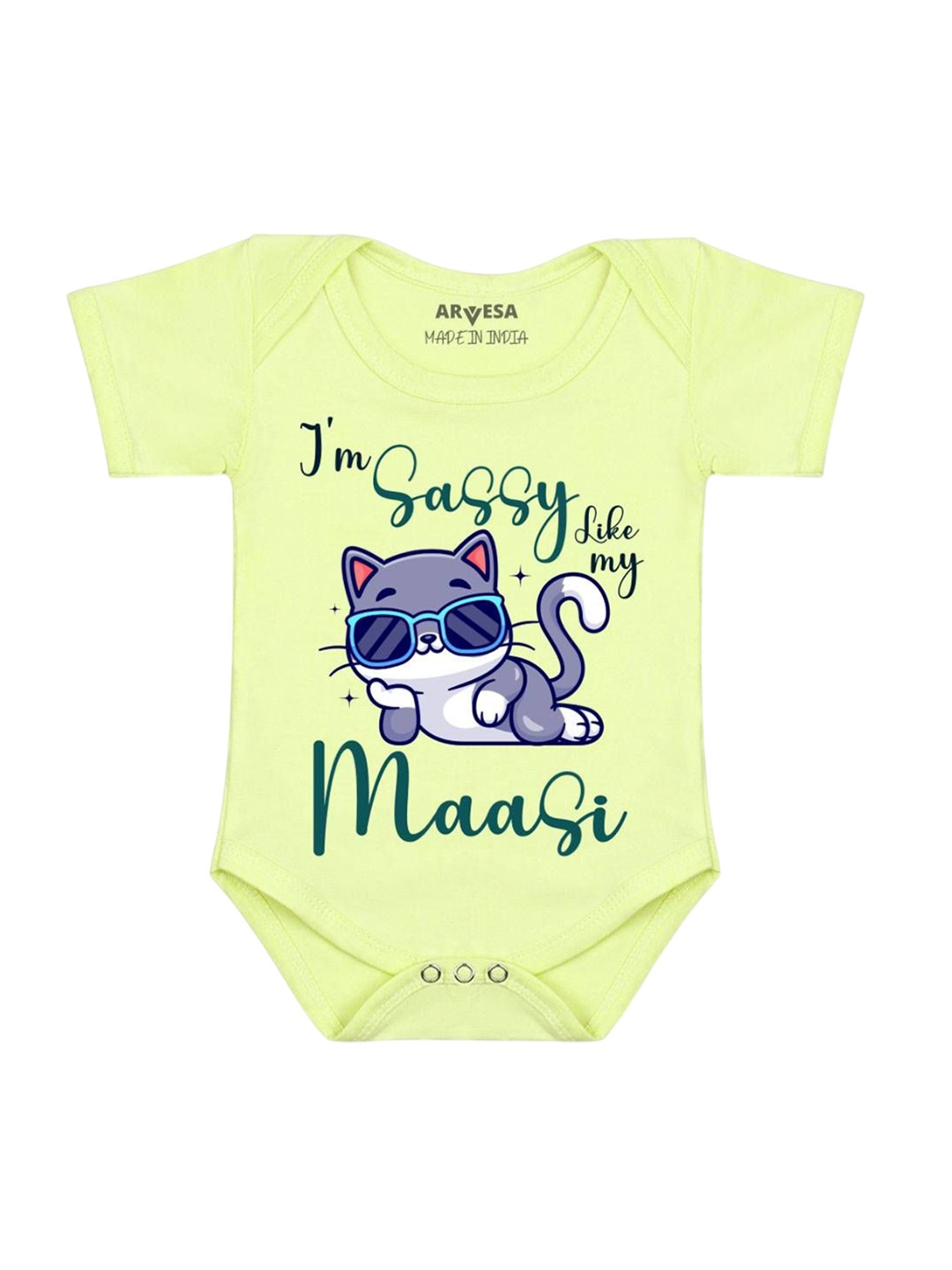

Arvesa Kids I Am Sassy Like My Bua Printed Romper, Yellow