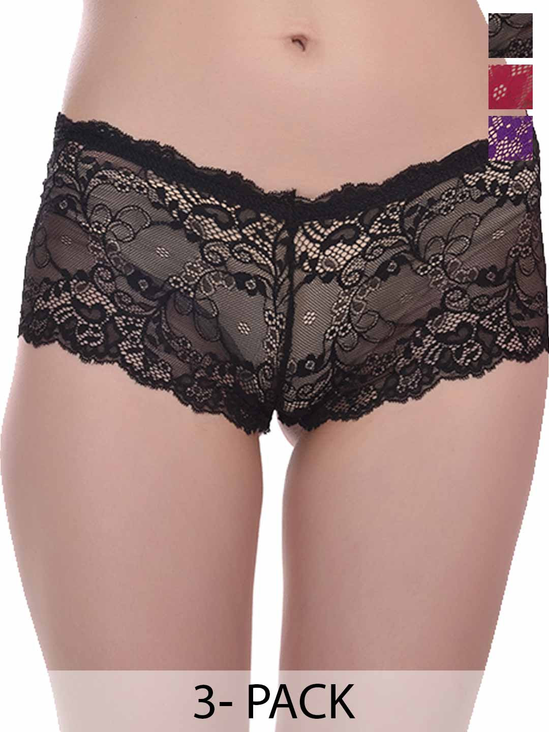 

Fleurt Women Pack Of 3 Assorted Lace Boy Shorts Briefs