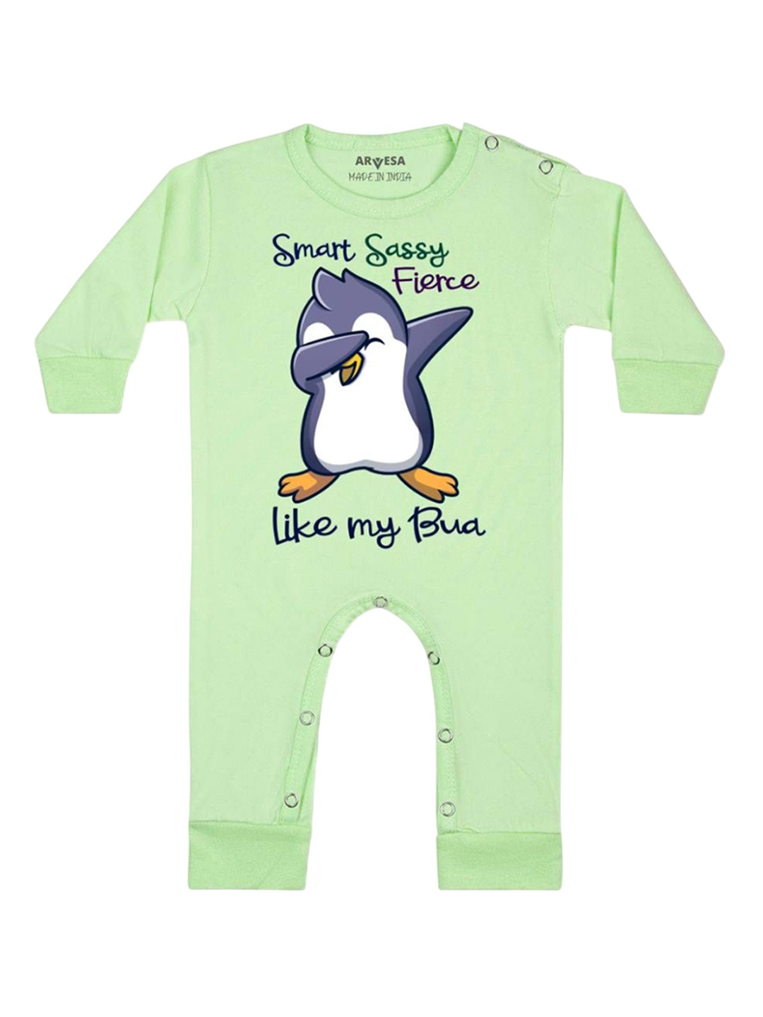 

Arvesa Kids Smart Sassy Like My Bua Printed Baby Romper, Green