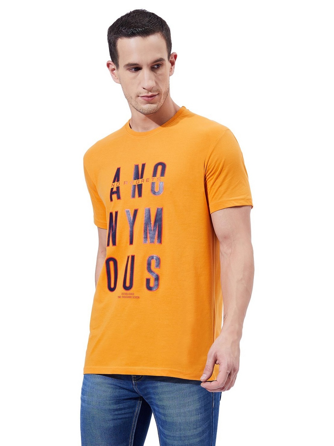 

Ben Martin Men Printed Raw Edge Slim Fit T-shirt, Mustard