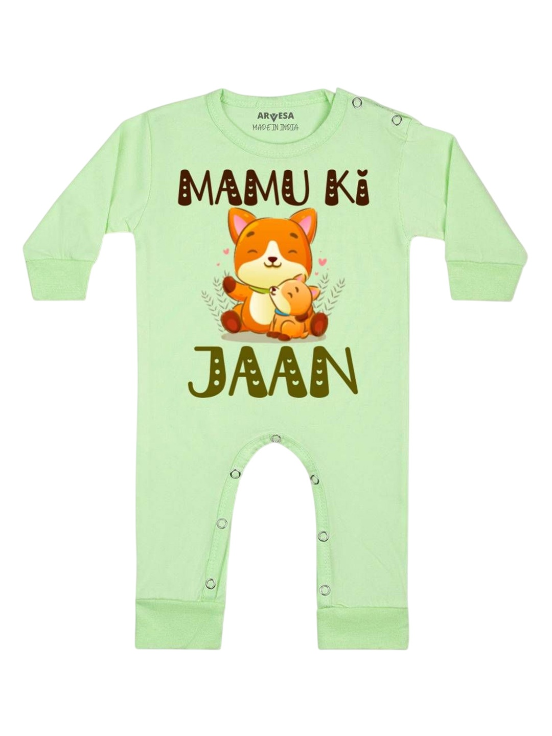 

Arvesa Kids Mamu Ki Jaan Printed Baby Romper, Green