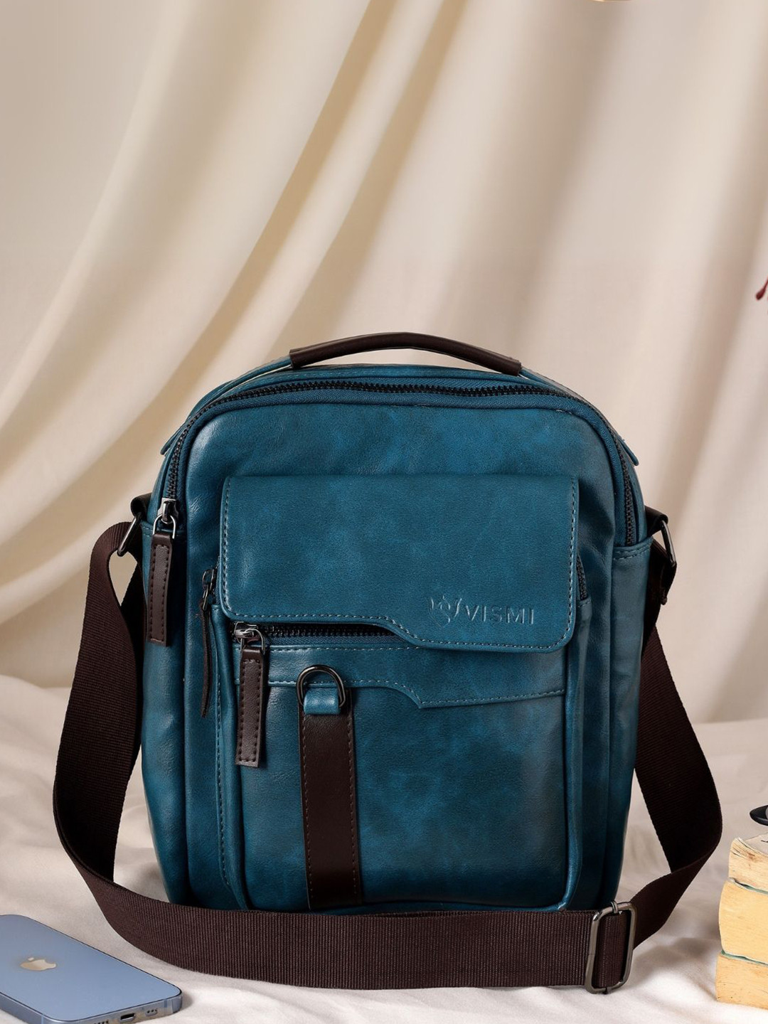 

VISMIINTREND Men Leather Sling Bag for Travel, Blue