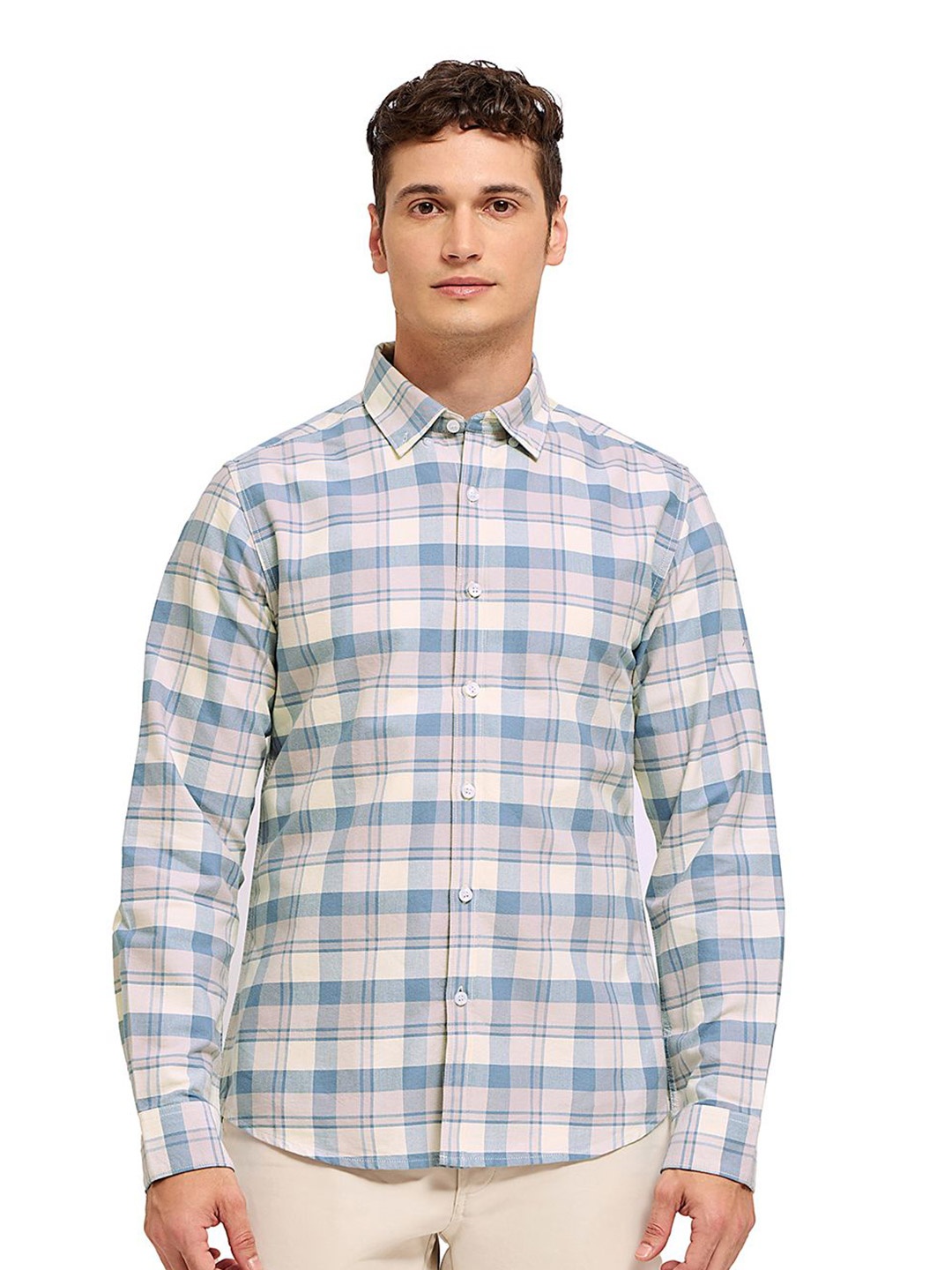 

Mast & Harbour Men Comfort Opaque Checked Casual Shirt, Blue