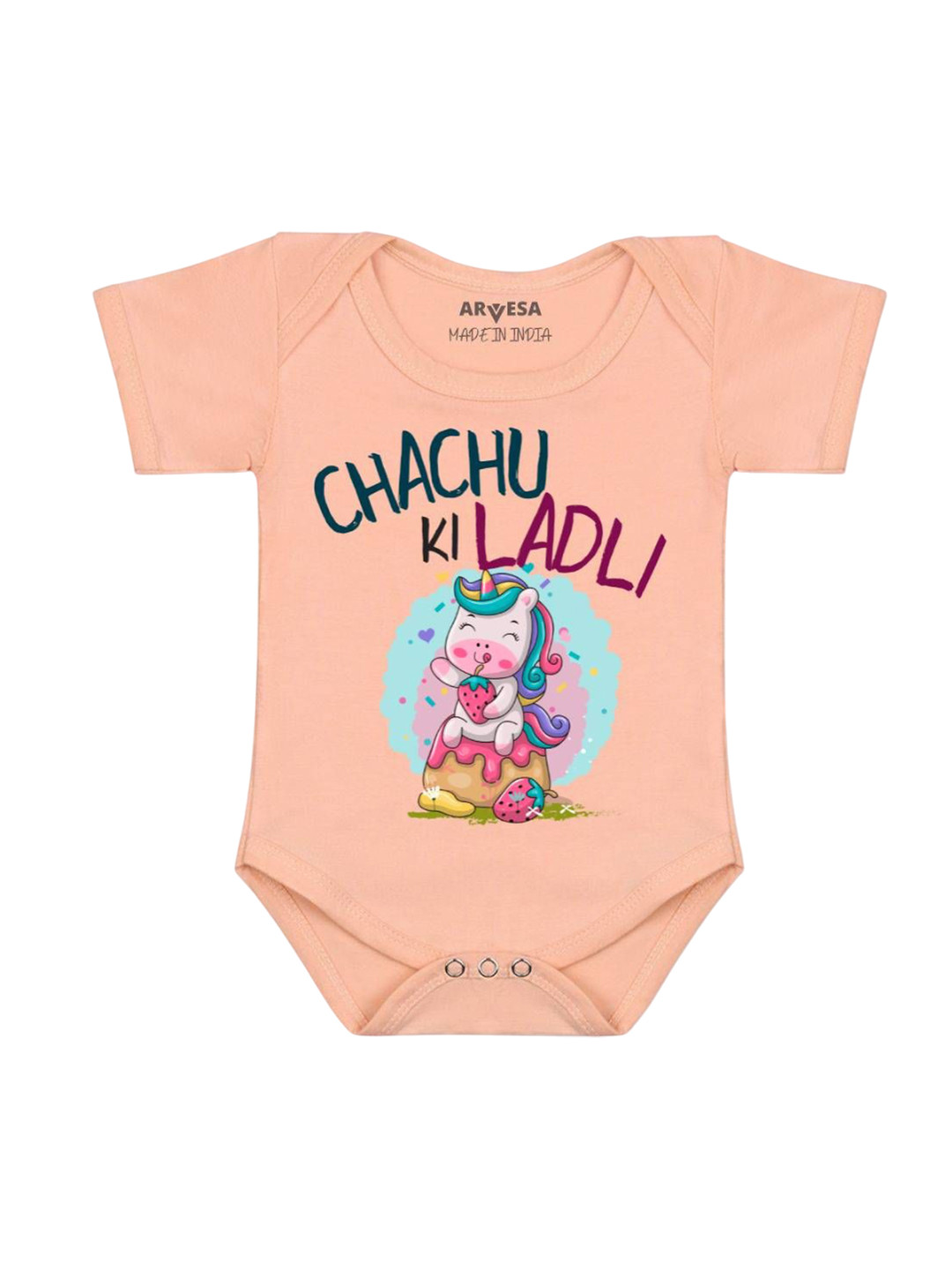 

Arvesa Kids Chachu Ki Ladli Printed Cotton Romper, Peach