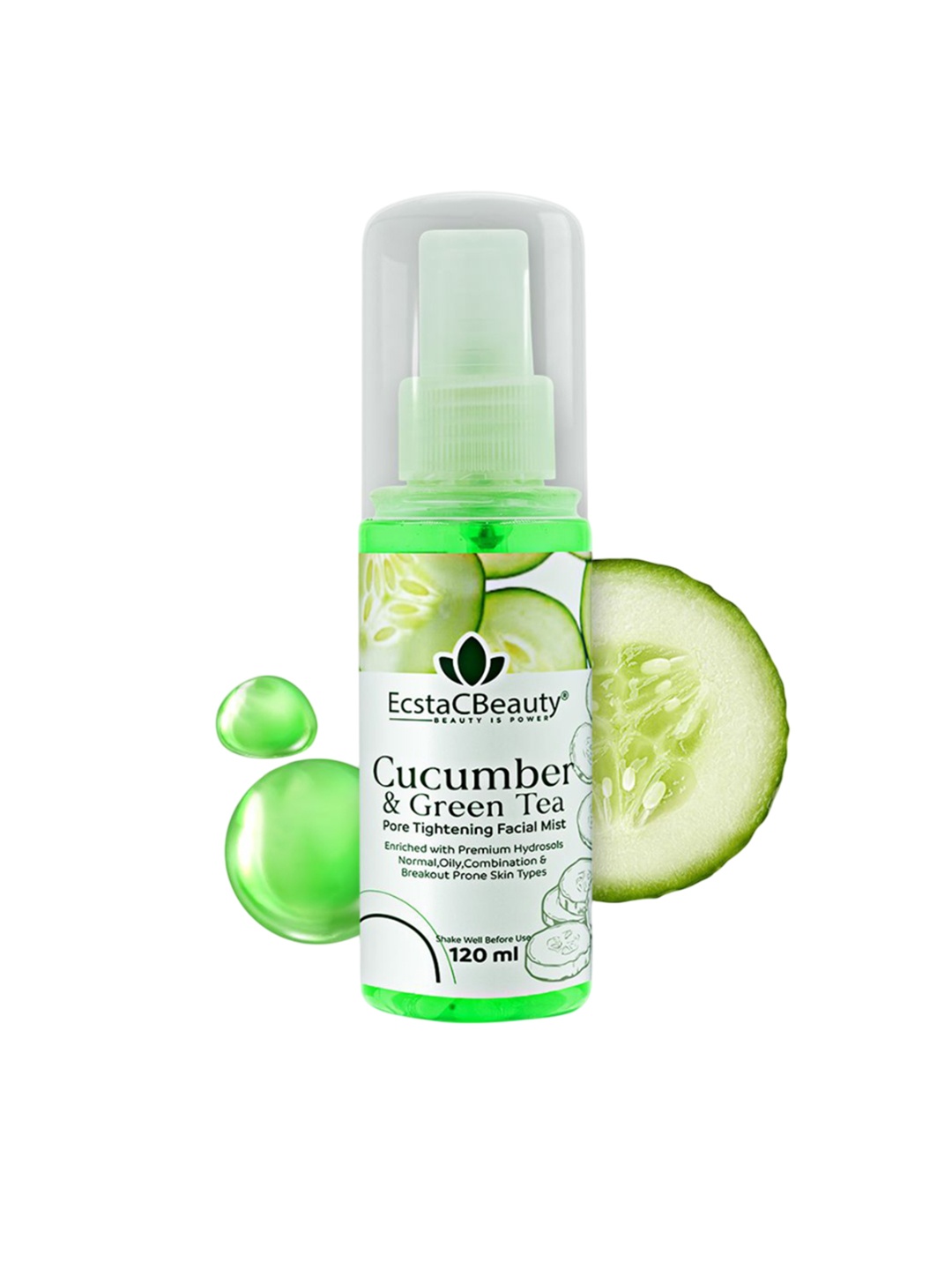 

EcstaCBeauty Cucumber & Green Tea Pore Tightening Facial Alcohol Free Toner- 120 ml, Sea green