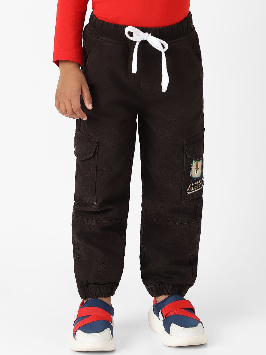 

Nauti Nati Boys Bear Patch Denim Cargo Style Joggers, Black