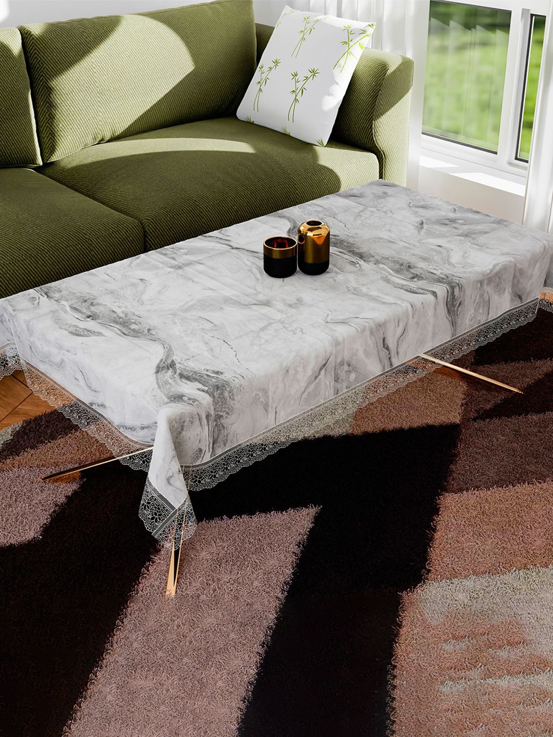 

Kuber Industries White & Grey Printed Anti-Skid 4-Seater Table Cover
