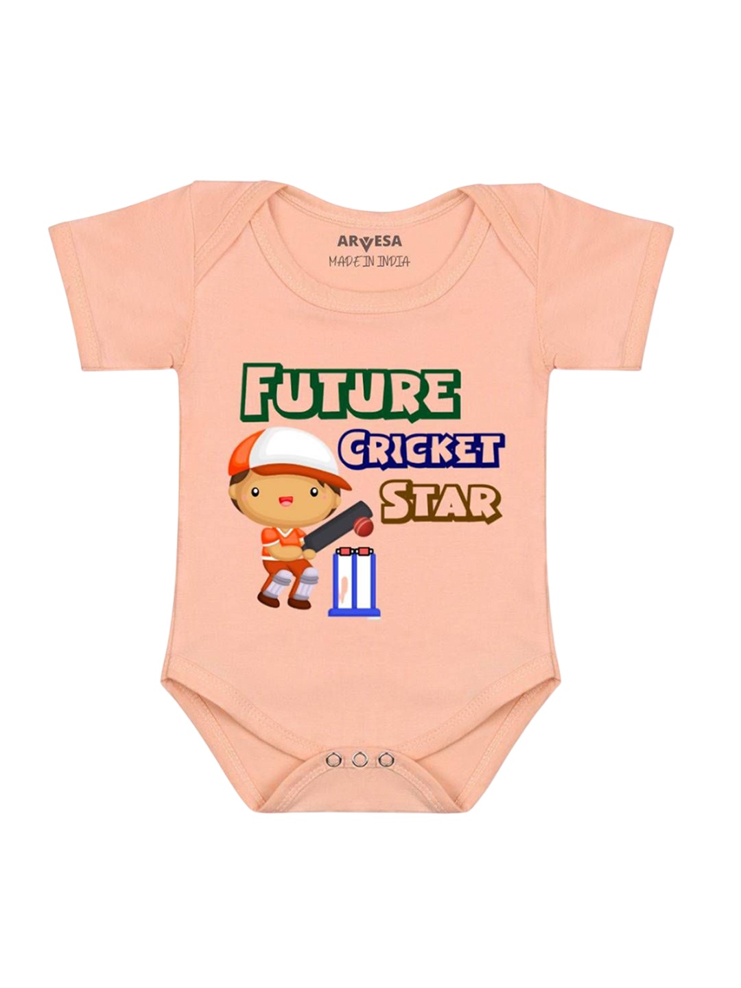 

Arvesa Kids Future Cricket Star Printed Romper, Peach
