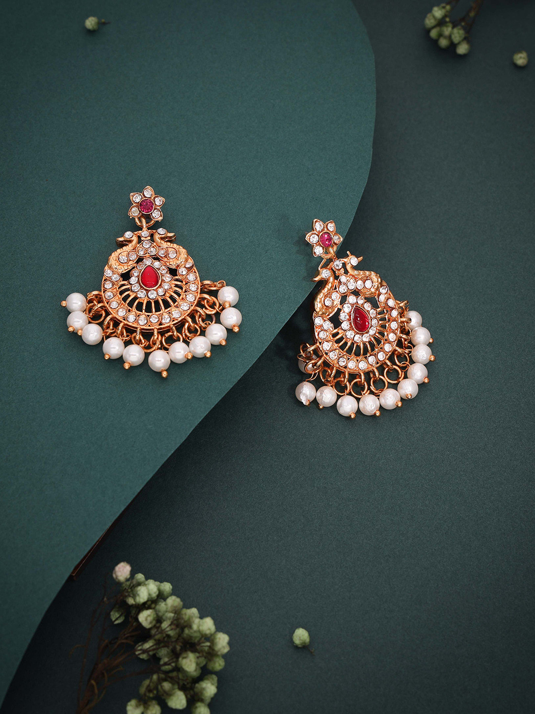 

Anouk Gold-Plated Artificial Stones And Beads Beaded Contemporary Shaped Drop Earrings