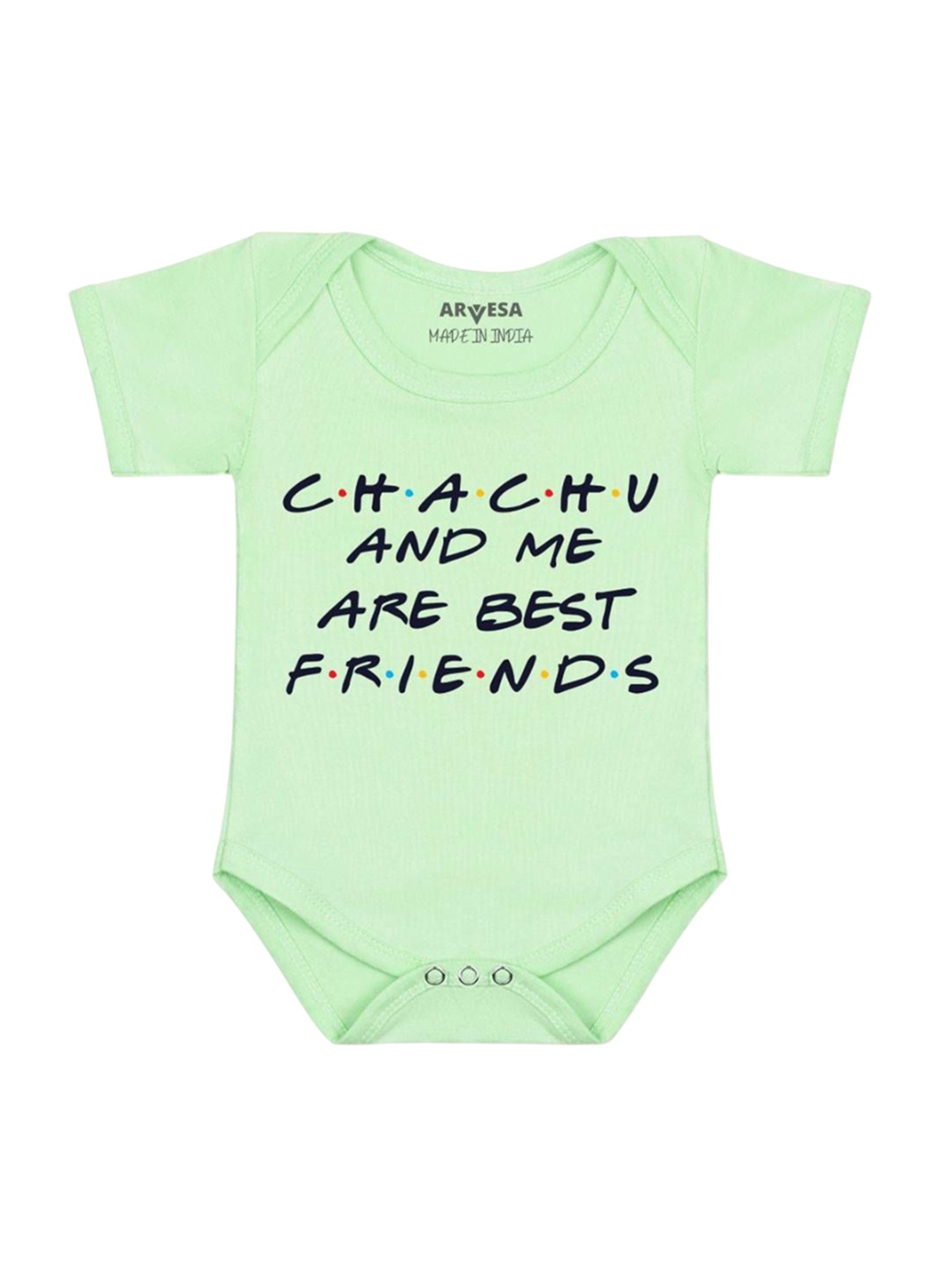 

Arvesa Chachu & Me Are Best Friend Printed Romper, Green