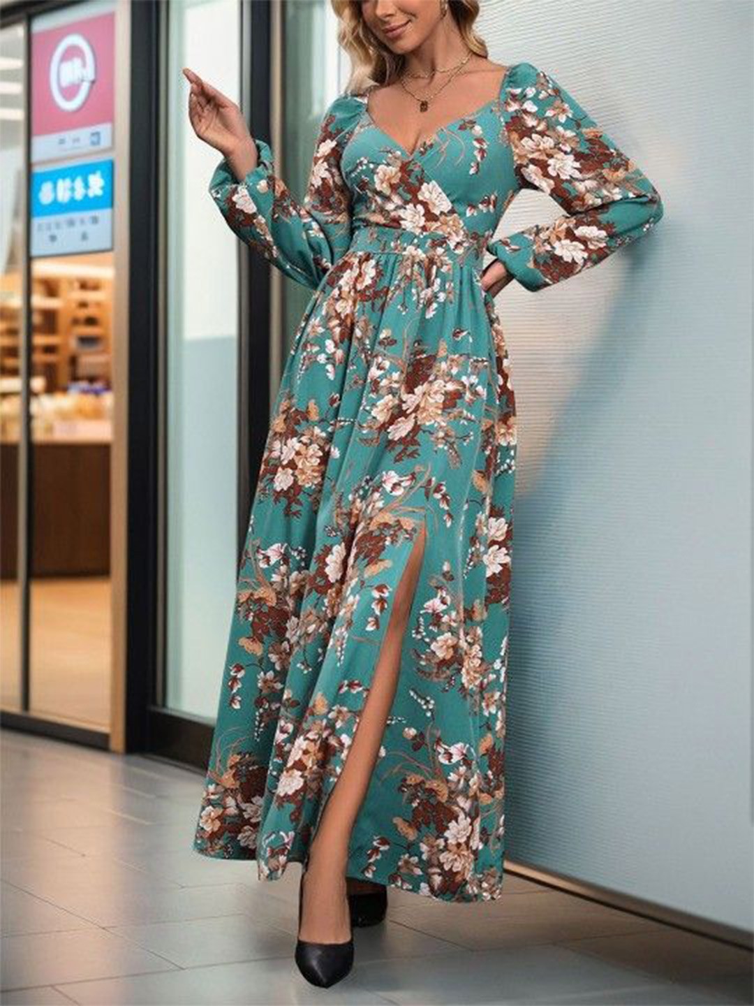 

DressBerry Floral Print A-Line Maxi Dress, Green