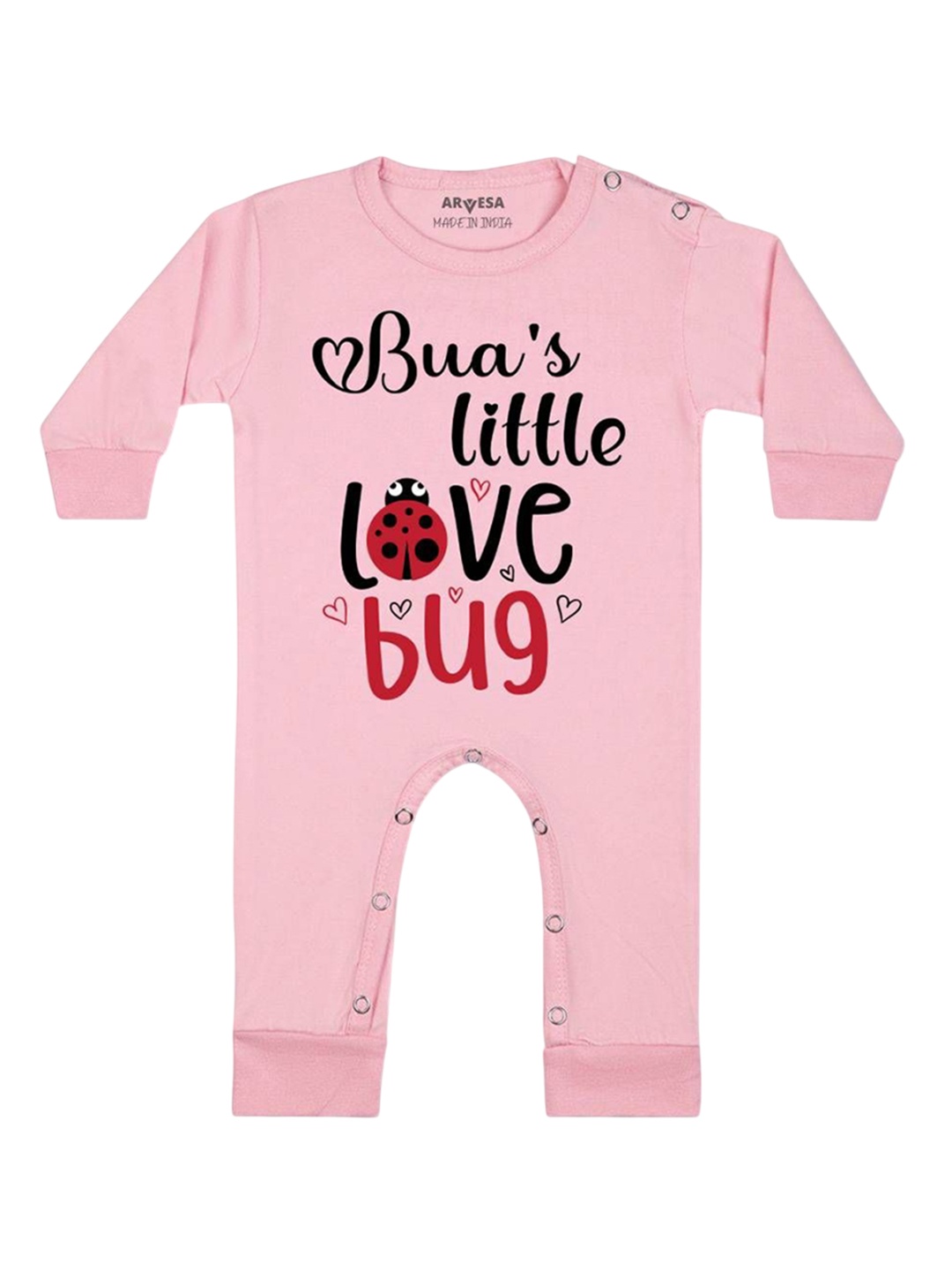 

Arvesa Kids Bua Little Love Bug Printed Baby Romper, Pink