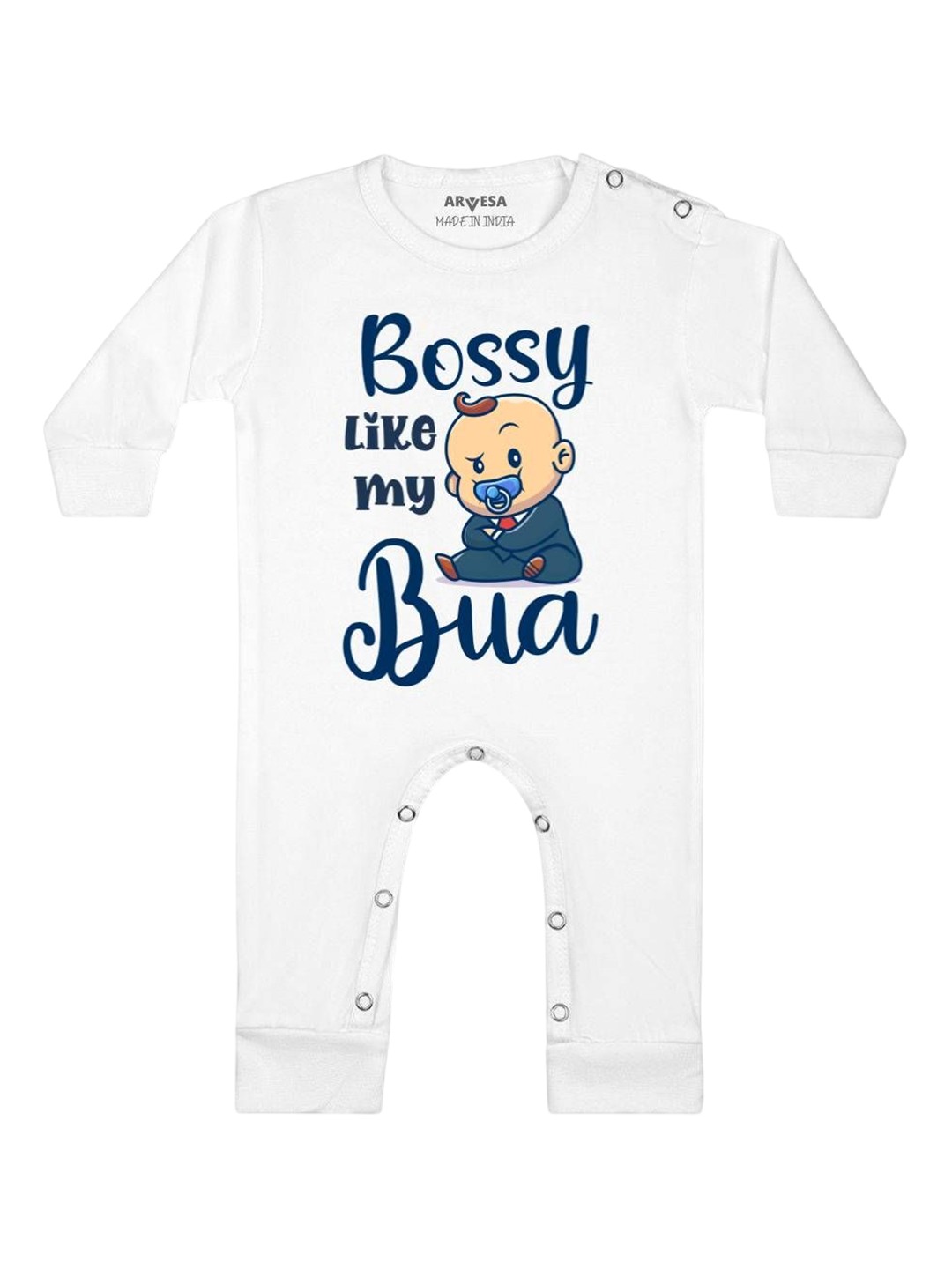 

Arvesa Kids Bossy Like My Bua Printed Baby Romper, White