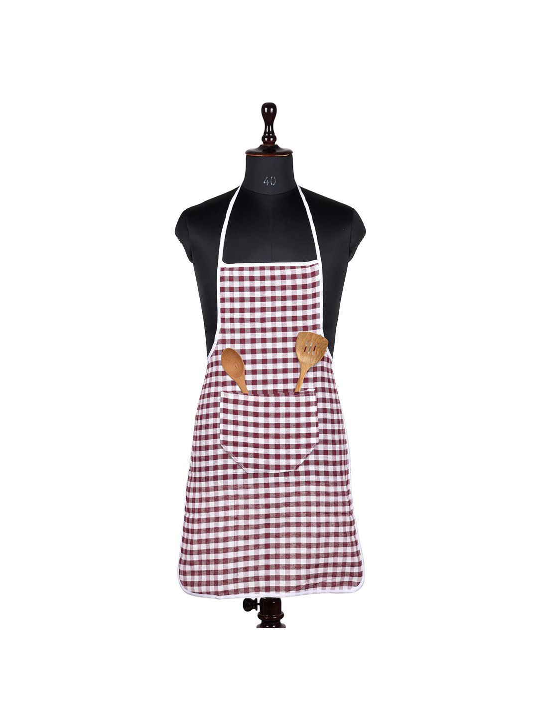 

Kuber Industries Maroon & White Checked Cotton Skin Friendly Water Resistant Apron