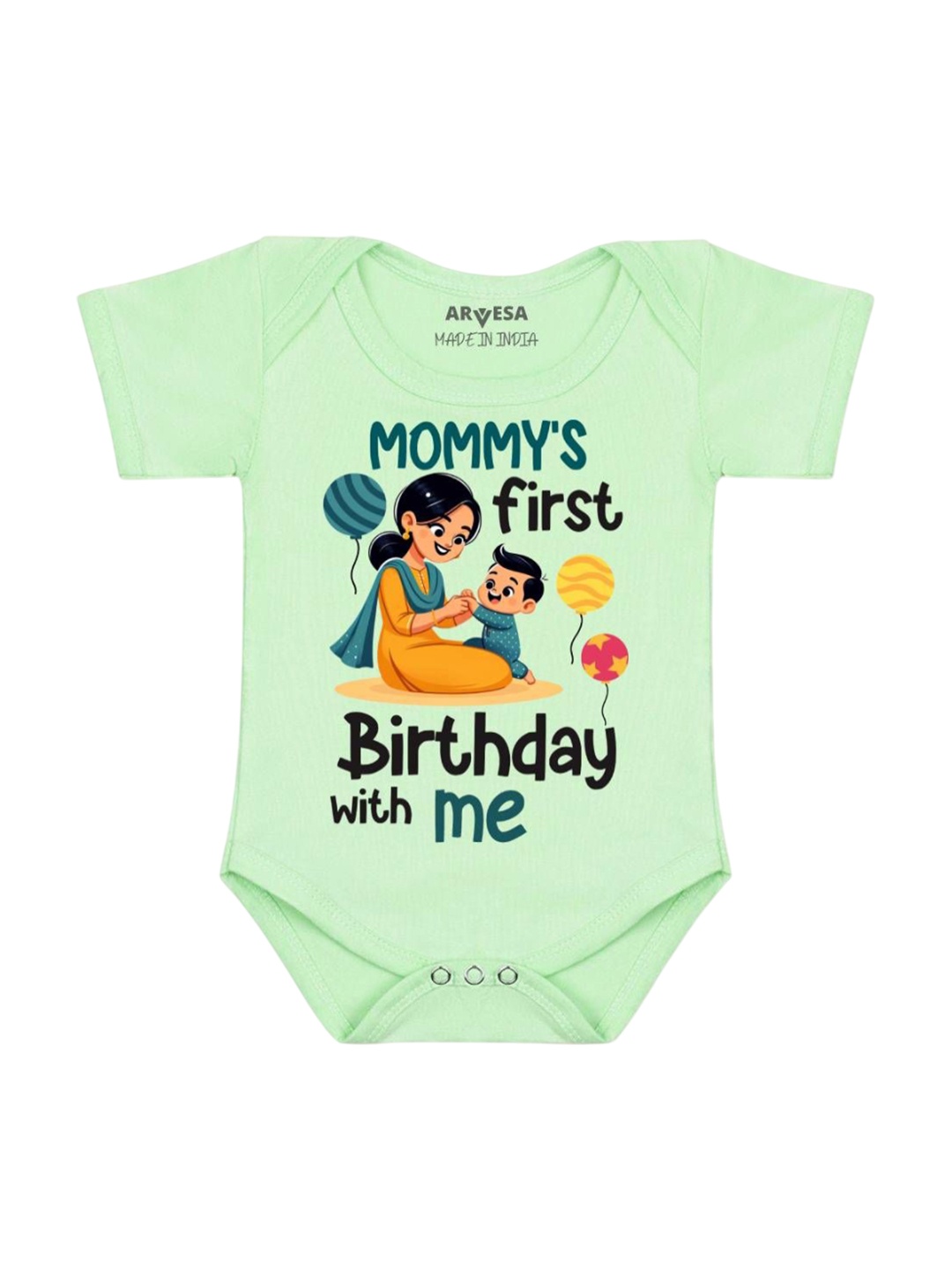 

Arvesa Kids Mommy First Birthday With Me Printed Romper, Green