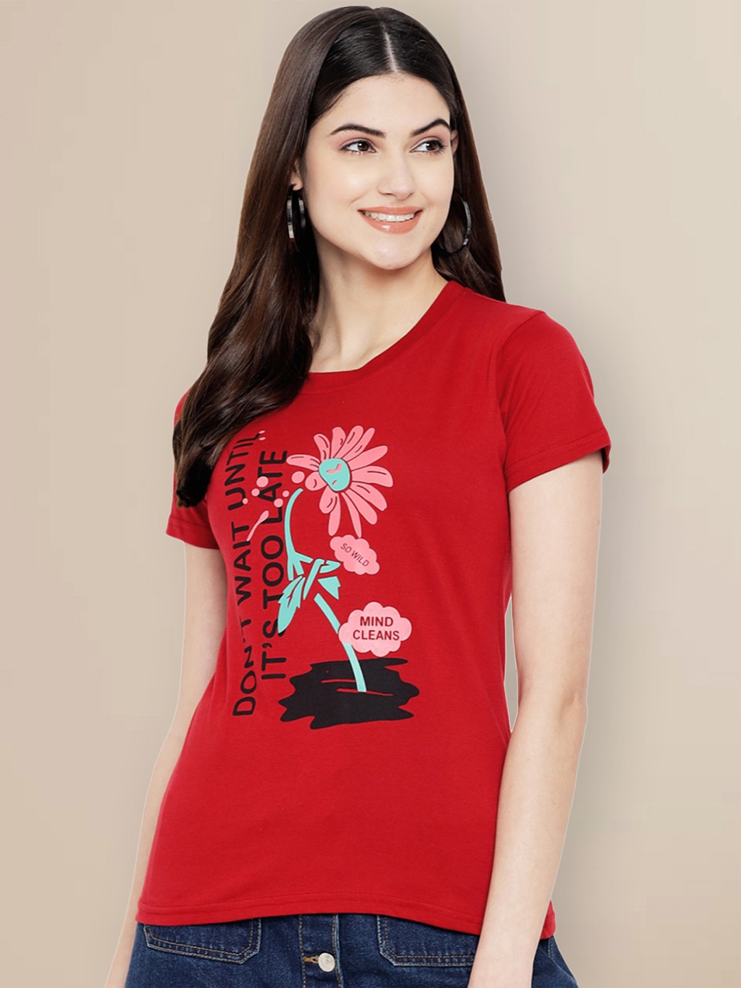 

Metronaut Women Typography Printed T-shirt, Maroon